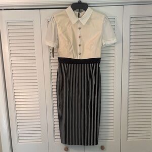 Chic Black and White Striped Pencil Skirt